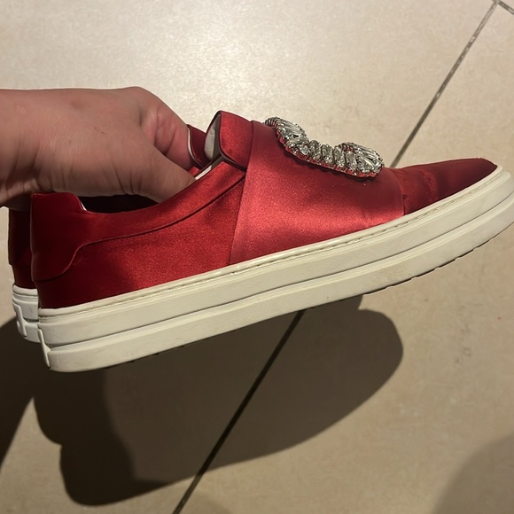 Roger Vivier Sneaky Viv Crystal Embellished Two Tone Satin Slip OnSneakers sz6,5 - Picture 11 of 16